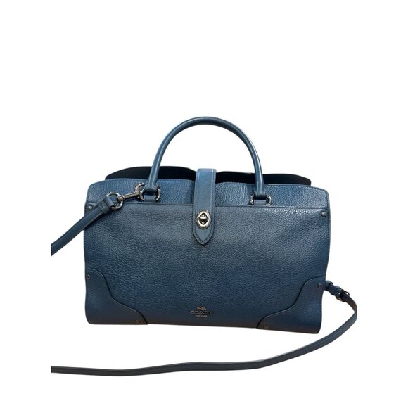 COACH Mercer 30 Satchel Mineral Blue Mixed Leather /Suede Whiplash Detail EUC - Picture 1 of 13